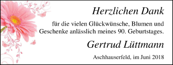 Glückwunschanzeige von Gertrud Lüttmann von Nordwest-Zeitung