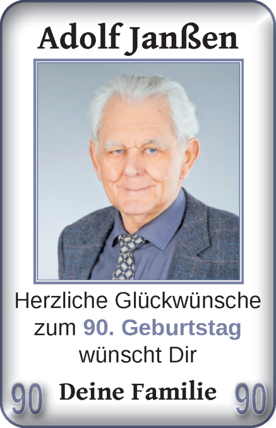 Glückwunschanzeige von Adolf Janßen von Nordwest-Zeitung