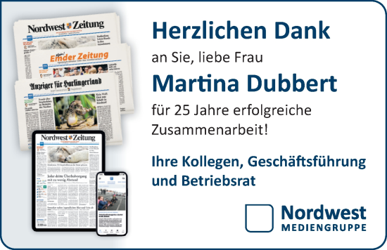 Glückwunschanzeige von Martina  Dubbert von Nordwest-Zeitung