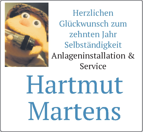 Glückwunschanzeige von Hartmut Martens von Nordwest-Zeitung
